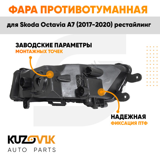Фара противотуманная левая Skoda Octavia A7 (2017-2020) рестайлинг KUZOVIK